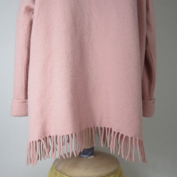 Vtg Laurence Tavernier Womens 100% Wool Eponyme Poncho Pastel Pink Fringe FLAW - Picture 6 of 10
